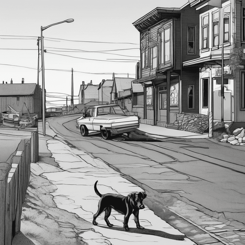 The dog waits for the mill’s shadow to return.